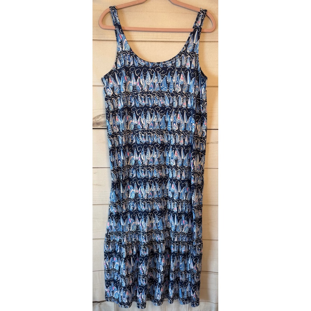 Lilly Pulitzer Sailboat Print Pima Cotton Maxi Dress Navy Blue Small